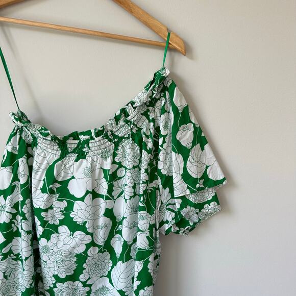 J. Crew Smocked One-Shoulder Top in Kelly Floral Green S - Picture 4 of 8